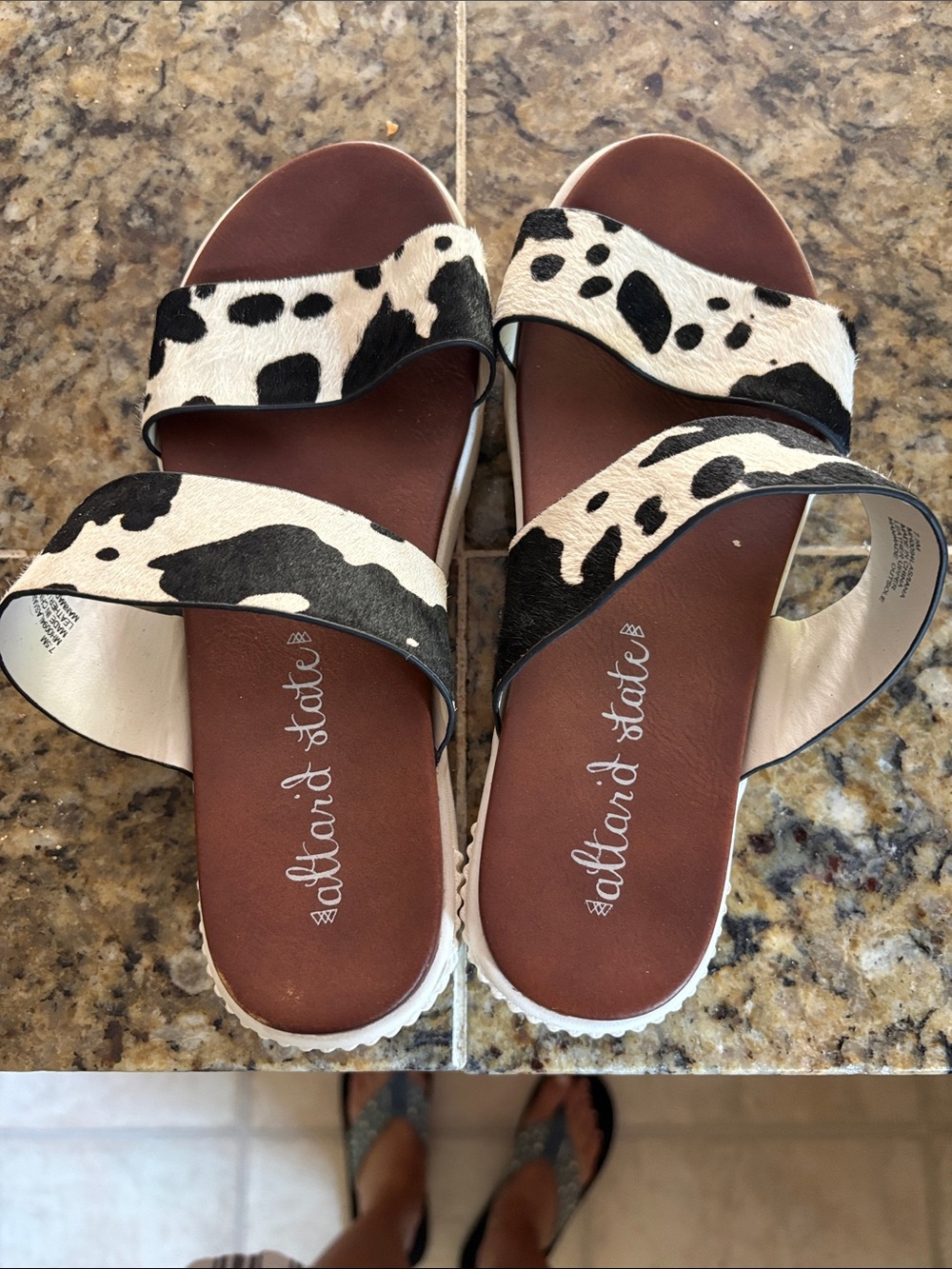 Altar'd State Black & White Cow Print Double Strap Sandals